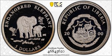 2000 $5 Endangered Elephant MS68