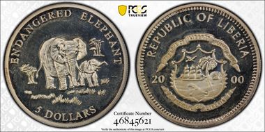 2000 $5 Endangered Elephant MS63