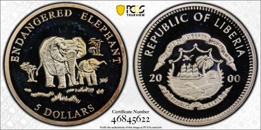 2000 $5 Endangered Elephant MS68