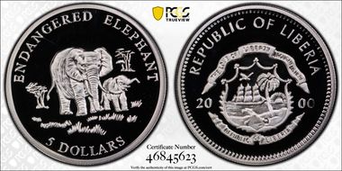 2000 $5 Endangered Elephant MS69