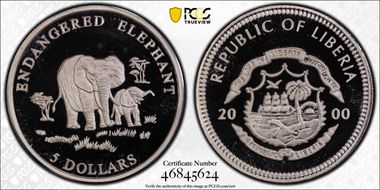 2000 $5 Endangered Elephant MS68