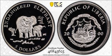 2000 $5 Endangered Elephant MS69