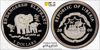 2000 $5 Endangered Elephant MS68