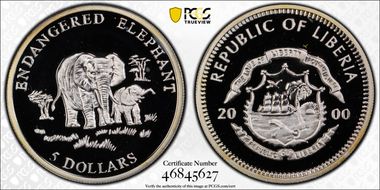 2000 $5 Endangered Elephant MS69