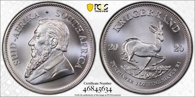 2020 1 Rand Krugerrand Silver MS70
