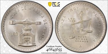 1980/9-Mo Onza KM-M49b.5  Ag MS66