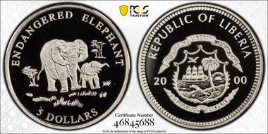 2000 $5 Endangered Elephant MS68