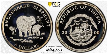 2000 $5 Endangered Elephant MS68