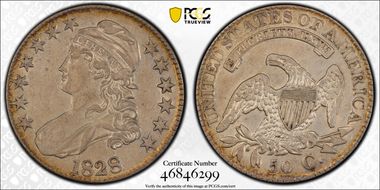 1828 50C Square Base 2, Large 8s VF35