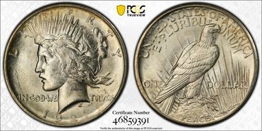 1921 $1 High Relief, Peace MS62