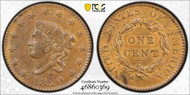 1820 1C N-13, Large Date AU58BN