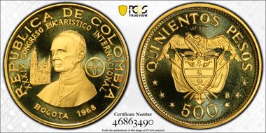 1968-B 500 P Eucharistic Congress KM-234  Au PR68DCAM