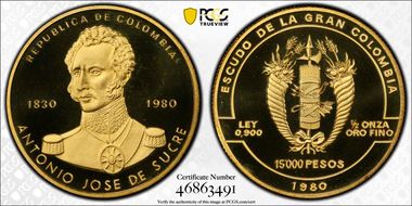 1980 15000 P Jose De Sucre KM-276  Au PR69DCAM