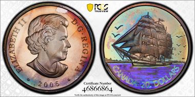 2005 $20 3 Masted Ship PR66DCAM