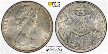 1966 50C KM-67  Ag AU58