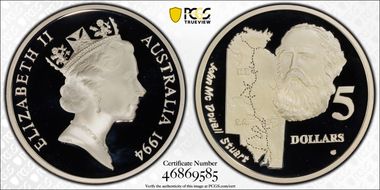 1994 $5 John McDouall Stuart Australian Explorers PR69DCAM