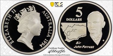 1994 $5 Sir John Forrest Australian Explorers PR69DCAM