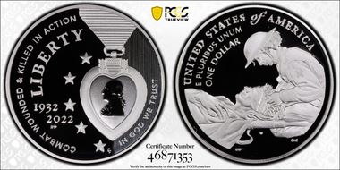 2022-W $1 National Purple Heart Hall of Honor PR70DCAM