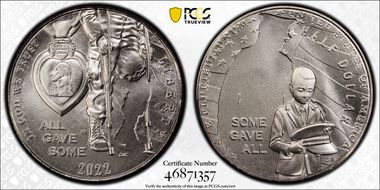 2022-D 50C National Purple Heart Hall of Honor MS70