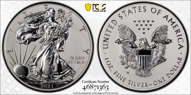 2021-W $1 Silver Eagle Rev PR - Type 1 Designer Edition PR70