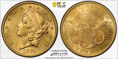 1876 $20 AU58