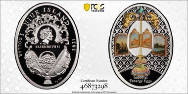 2021-MW $1 Eggs with Rotating Miniatures Faberge Egg PR70DCAM