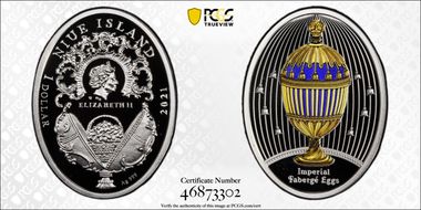 2021-MW $1 Blue Striped Enamel Faberge Egg PR69DCAM