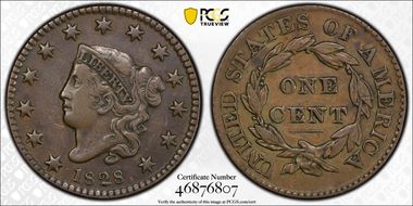 1828 1C Small Wide Date VF30BN