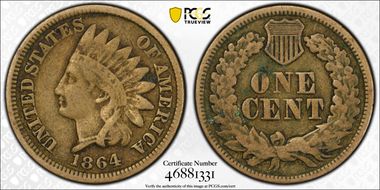 1864 1C Copper-Nickel F15