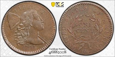 1794 1C S-65, Shielded Hair MS64+ BN