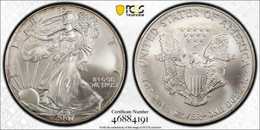 2007 $1 Silver Eagle MS67