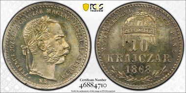 1868-KB 10 Kr KM-443.1 Restrike PR66