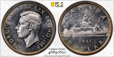 1947 S$1 Pointed 7 Quadrupled HP MS62