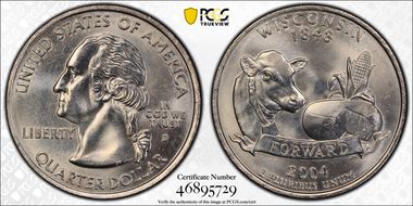 2004-D 25C FS-5902, Wisconsin Extra Leaf Low MS65