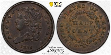 1832 1/2C AU50BN