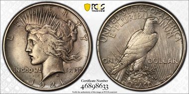 1921 $1 High Relief, Peace N1