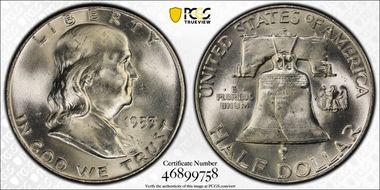 1953-D 50C Obv Die Clash FS-402 MS64FBL