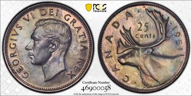 1951 25C High Relief MS62