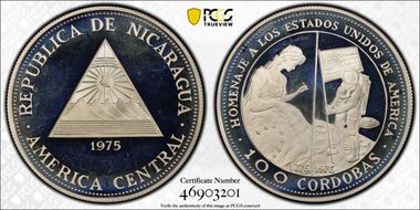 1975 100 Cor Betsy Ross - Moon Landing USA Bicentennial PR67DCAM
