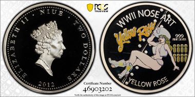2012 $2 Yellow Rose WWII Nose Art Colorized PR68DCAM