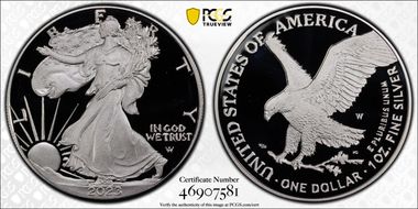 2023-W  $1 Silver Eagle First Day of Issue PR70DCAM