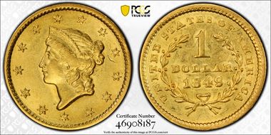 1849 G$1 Closed Wreath AU58