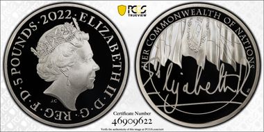 2022 £5 Commonwealth of Nations Ag The Queen's Reign PR69DCAM