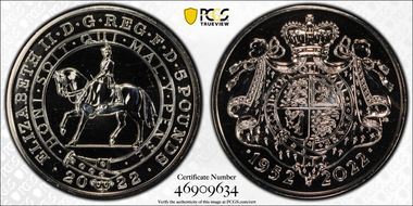 2022 £5 Platinum Jubilee CuNi J. Bergdahl Obv. MS69