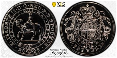 2022 £5 Platinum Jubilee CuNi J. Bergdahl Obv. MS69