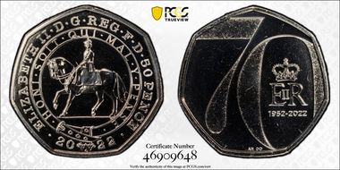 2022 50p Platinum Jubilee CuNi J. Bergdahl Obv. MS67