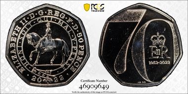 2022 50p Platinum Jubilee CuNi J. Bergdahl Obv. MS68