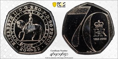 2022 50p Platinum Jubilee CuNi J. Bergdahl Obv. MS68