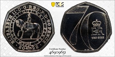 2022 50p Platinum Jubilee CuNi J. Bergdahl Obv. MS68