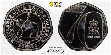 2022 50p Platinum Jubilee CuNi J. Bergdahl Obv. MS68